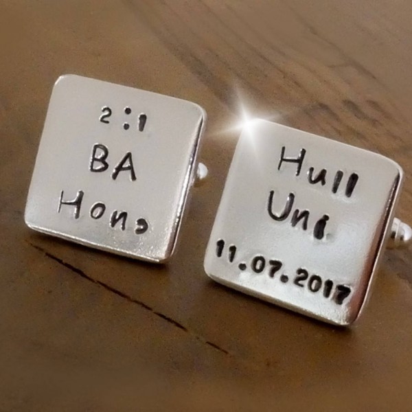 Sterling Silver Personalised Graduation Cuff Links, Personalised Cuff Links, Solid Silver Personalised Cuff Links, Personalised Gift for Him
