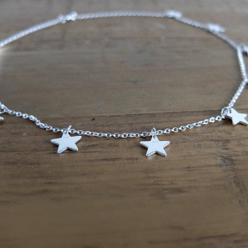 short Silver Star Burst Necklace, Little Stars Necklace, Sterling 