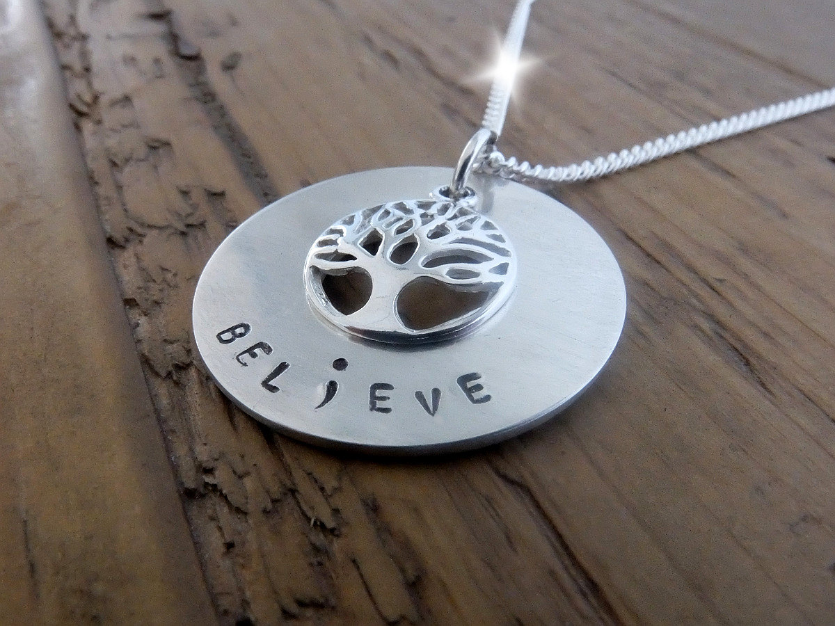 Tree of Life Semicolon Necklace, Survivor Semicolon Necklace, Silver ...