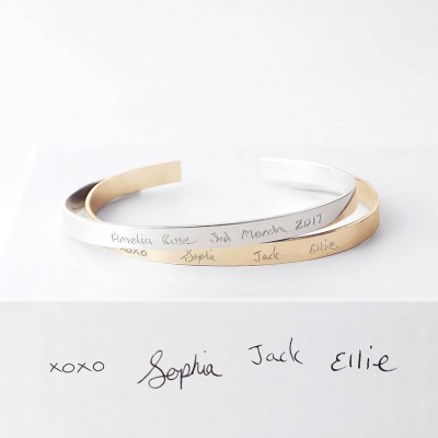 Your Handwriting Cuff Bracelet - actual handwriting personalised cuff - 18k gold fill / sterling silver bangle - child handwriting bracelet