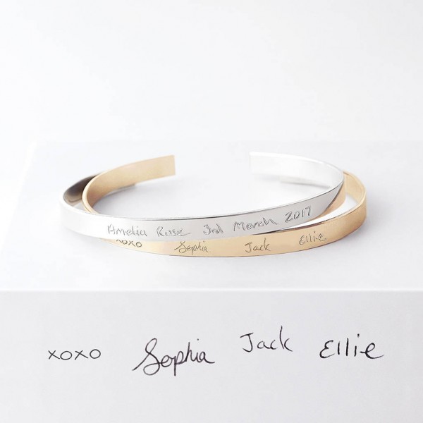 Your Handwriting Cuff Bracelet - actual handwriting personalised cuff - 18k gold fill / sterling silver bangle - child handwriting bracelet