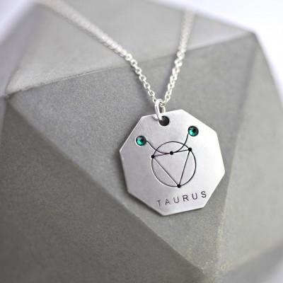 Taurus Sign Necklace | Taurus | May Birthstone | Zodiac Necklace | Astrology Jewelry | Emerald May Necklace | Zodiac Jewelry Gift |