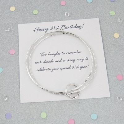 21st Birthday Gift For Her, 21st Birthday Gift Ideas, 21st Birthday Gift For Daughter - Sterling Silver 21st Birthday Bangle With Mini Ring