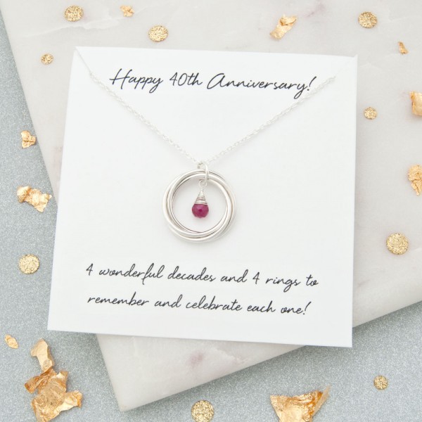 40th Anniversary Gift For Her, 40th Ruby Wedding Anniversary Gifts, 40th Anniversary Gift For Wife - '4 Rings For 4 Decades' Ruby Necklace