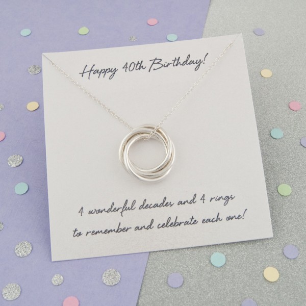 40th Birthday Gift For Her, 40th Birthday Gift Ideas, 40th Birthday Gift For Mum - Handmade '4 Rings For 4 Decades' Russian Ring Necklace