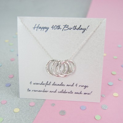 40th Birthday Gifts, 40th Birthday Gift Ideas, 40th Birthday Gift For Mum - 40th Birthday '4 Rings For 4 Decades' Sterling Silver Necklace