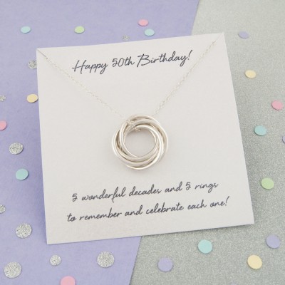 50th Birthday Gift For Her, 50th Birthday Gift Ideas, 50th Birthday Gift For Mum - Handmade '5 Rings For 5 Decades' Russian Ring Necklace