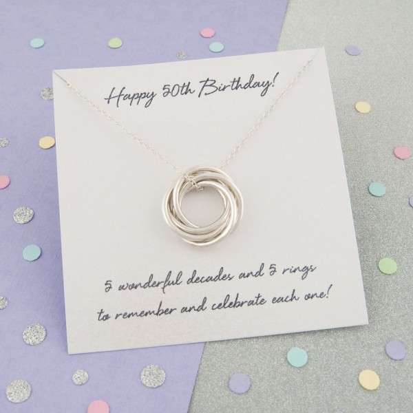 50th Birthday Gift For Her, 50th Birthday Gift Ideas, 50th Birthday Gift For Mum - Handmade '5 Rings For 5 Decades' Russian Ring Necklace