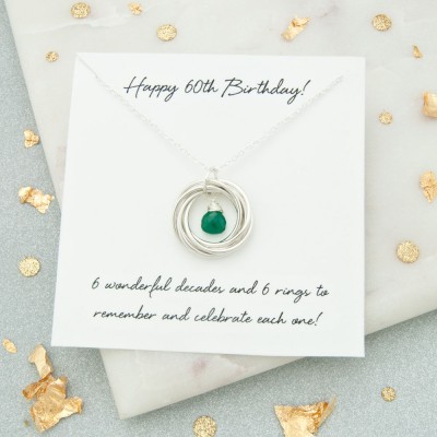 60th Birthday Gift, 60th Birthday Birthstone Necklace, 60th Birthday Gift For Her, 60th Birthday Jewellery, 6 Silver Rings, 60th Keepsake