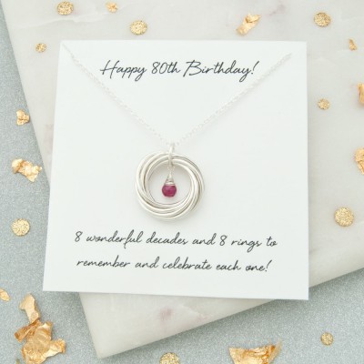 80th Birthday Gift For Her, 80th Birthday Birthstone Necklace, 80th Birthday Gift For Grandma, 80th Birthday Jewelry, 80th Keepsake, 8 Rings