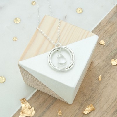 Crystal Quartz Necklace, April Birthstone Necklace, Crystal Birthstone Jewellery, Birthday Gift For Mum, 3 Rings For 3 Decades