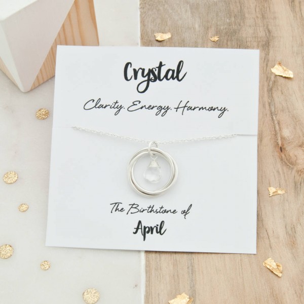 Crystal Quartz Necklace, April Birthstone Necklace, Crystal Birthstone Jewellery, Birthday Gift For Mum, 3 Rings For 3 Decades