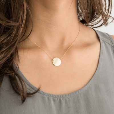 Circle Necklace Disk w Initial or Blank • Large Suspended Disc Necklace • Coin Necklace, 18k Gold Fill, Sterling Silver, Rose Gold • LN216_H