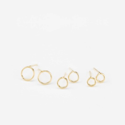 Circle Wire Stud Earrings, Set of 3, 18k Gold Filled Earring Sterling Silver Simple Gold Earrings Elegant, Minimal Layered and Long LE425_03