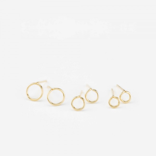 Circle Wire Stud Earrings, Set of 3, 18k Gold Filled Earring Sterling Silver Simple Gold Earrings Elegant, Minimal Layered and Long LE425_03