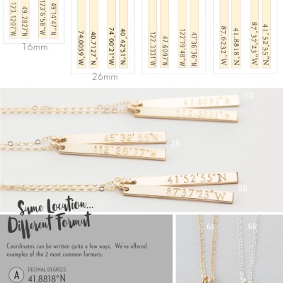 Coordinates Necklace • Custom GPS Location Necklace, Dainty Vertical Bar Necklace • 18k Gold Fill, Silver, Rose Gold Filled Necklace • LN128