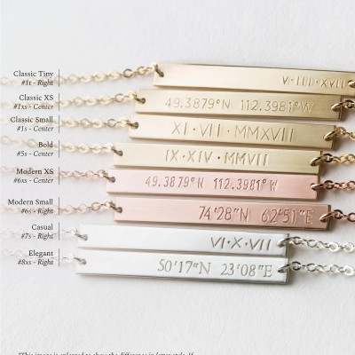 Coordinates or Roman Numerals Bracelet, Custom Personalized • 18k Gold Filled, Rose or Sterling Silver • the Perfect Bar Bracelet, LB140_35