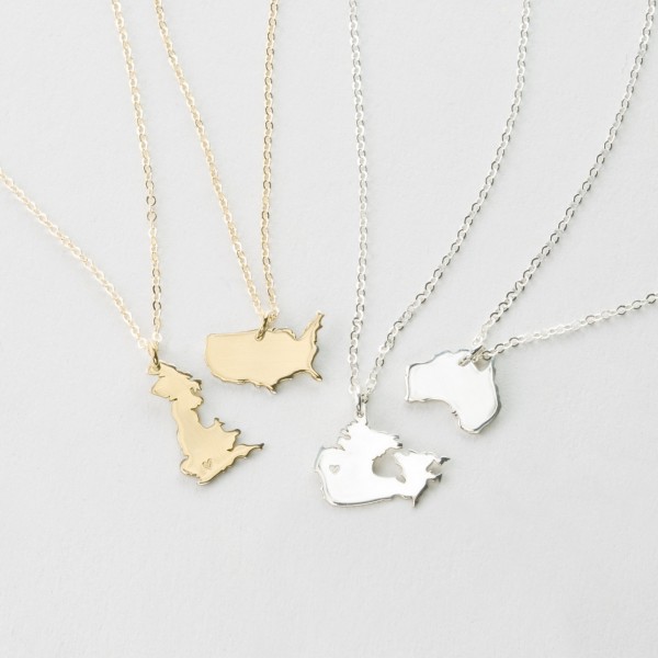 Country Charm Necklace, Dainty Custom Country Necklace, Hand-Stamped or Blank Country State Pendant - Gold or Sterling Silver Necklace LN349