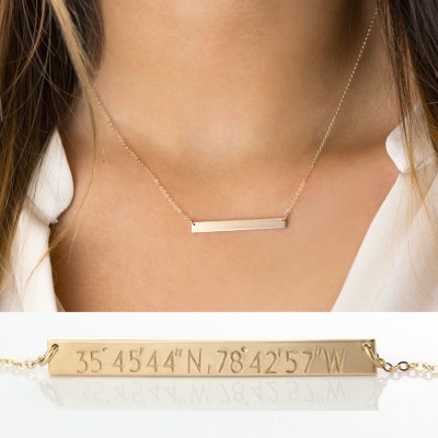 Custom Coordinates Bar Necklace • Personalized Bar in 18k Gold Filled, Sterling Silver or Rose Gold / PERFECT Bar Necklace, LN140_35_H
