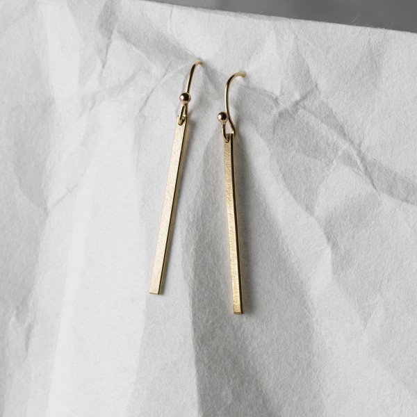 Dainty Earrings - 18k Gold Fill - Sterling Silver, Rose Gold Fill, Simple Bar Drop Earrings -  Long Dangle Line Earrings - LE120_vn