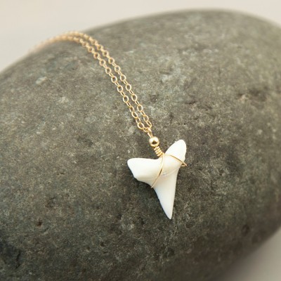 Dainty Gold Shark Tooth Necklace  // White Shark Tooth on Silver, Rose Gold or Gold Fill Chain / Layering Necklace by Layered and Long LN608