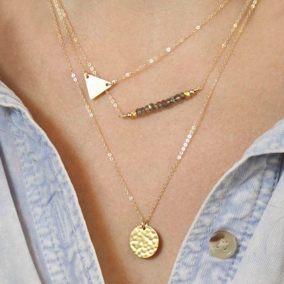 Dainty Gold Triangle Necklace / Layering Necklace / Minimal Gold Geometric Necklace 18k Gold Fill TRIANGLE Necklace Layered and Long LN107_H