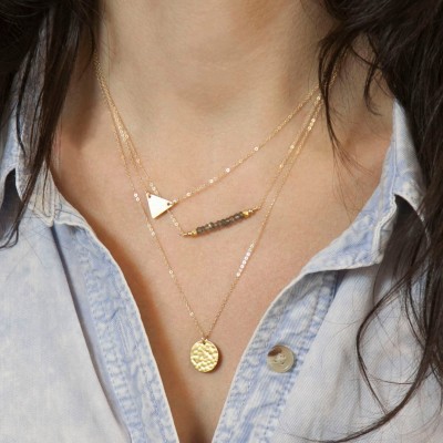 Dainty Gold Triangle Necklace / Layering Necklace / Minimal Gold Geometric Necklace 18k Gold Fill TRIANGLE Necklace Layered and Long LN107_H