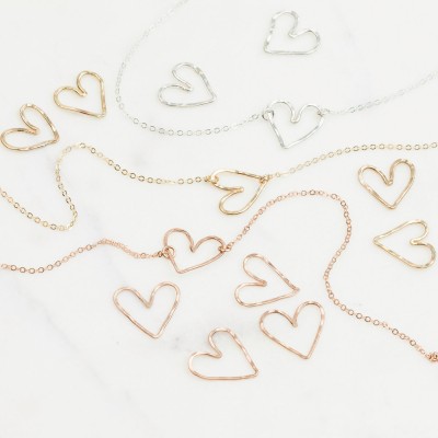 Dainty Heart Necklace Gift, Open Heart Necklace, Perfect Gift for Her • Simple Heart Outline Necklace • 18k Gold Fill, Sterling Silver LN112