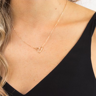 Dainty Heart Necklace in 18k Gold Fill or Sterling Silver, Delicate Chain / Delicate Heart Layered + Long Necklace, LN112
