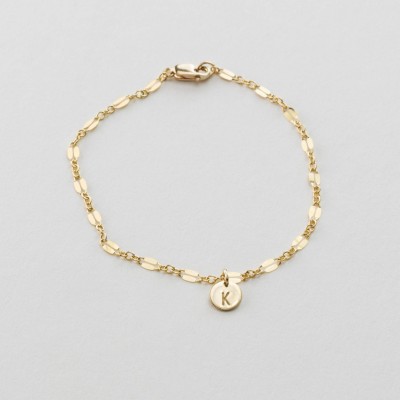 Dainty Lace Chain Initial Bracelet, Delicate Personalized Disk Bracelet • Tiny Disc in 18k Gold Fill, or Sterling Silver • LB007_td