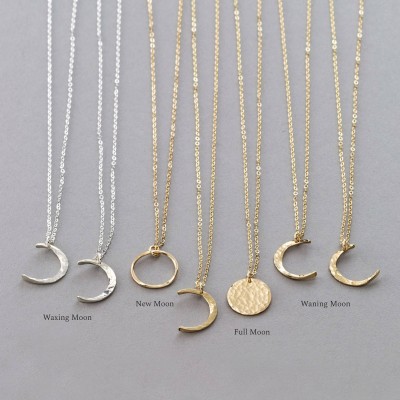 Dainty Moon Phase Necklaces • Simple Moon Necklace • Crescent Moon, New Moon, Full Moon • 18k Gold Fill, Sterling Silver, Rose Gold LN116