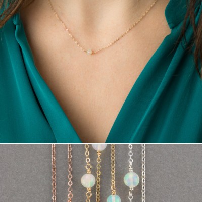 Dainty Opal Necklace, GENUINE real Opal on 18k Gold Fill, Sterling Silver or Rose Gold / Layered and Long LN630