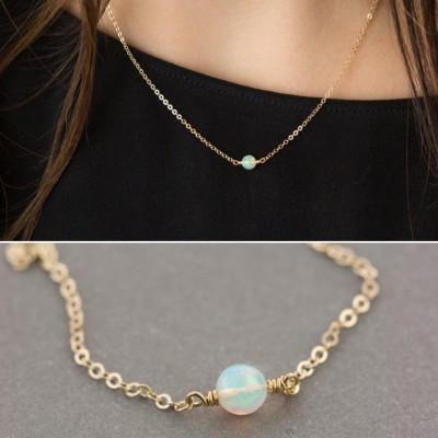 Dainty Opal Necklace, GENUINE real Opal on 18k Gold Fill, Sterling Silver or Rose Gold / Layered and Long LN630