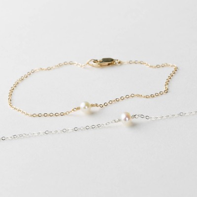 Dainty Pearl Link Bracelet • Tiny Pearl Bracelet Gold • Delicate Layering Bracelet • 18k Gold Fill, Rose Gold Fill, Sterling Silver • LB613