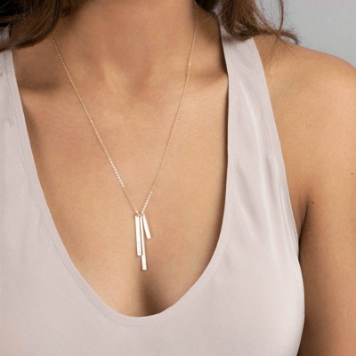 Dainty Vertical Bar Tag Necklace: Mixed Heights /Custom Name Bar 18k Gold Fill, Silver, Rose Gold Fill Necklace Layered and Long LN128