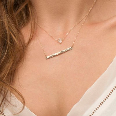 Delicate Herkimer Diamond Necklace / Minimal Raw Crystal Necklace on 18k Gold Fill Chain / Simple, Short Layered and Long Necklace LN607