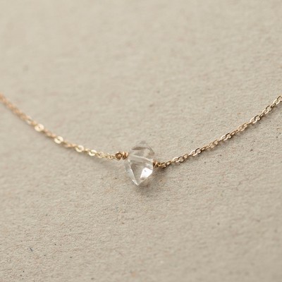 Delicate Herkimer Diamond Necklace / Minimal Raw Crystal Necklace on 18k Gold Fill Chain / Simple, Short Layered and Long Necklace LN607