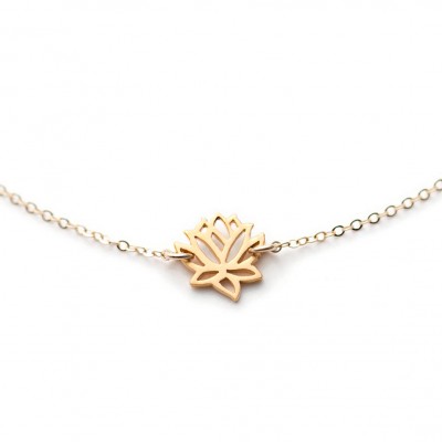 Delicate Lotus Necklace / Dainty Gold Necklace Layering Collar Necklace on 18k Gold Fill or Sterling Silver Chain / Layered and Long LN302