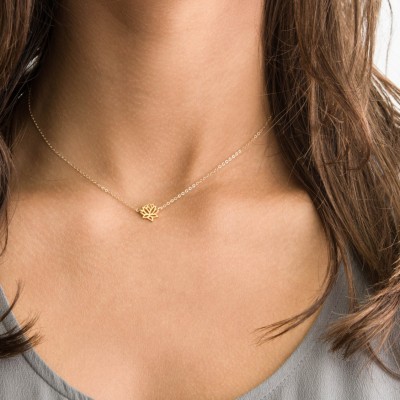 Delicate Lotus Necklace / Dainty Gold Necklace Layering Collar Necklace on 18k Gold Fill or Sterling Silver Chain / Layered and Long LN302