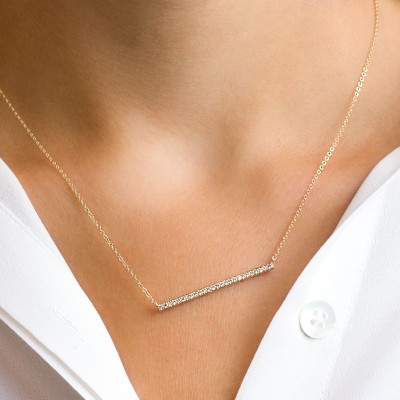 Diamond Bar Necklace, Gold Skinny Bar Necklace / Delicate, Dainty CZ Bar Necklace on 18k Gold Fill Chain / Layered and Long, LN342