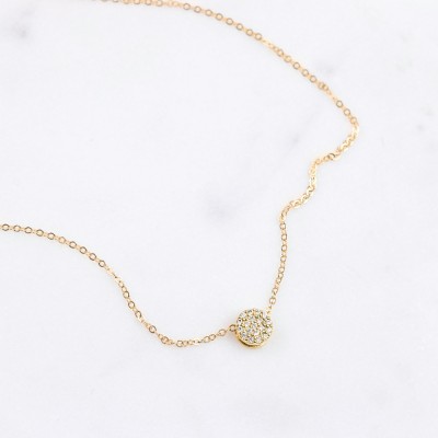 Diamond Circle Necklace, Gold Dot Necklace / Delicate, Dainty CZ Circle Necklace on 18k Gold Fill Chain / Layered and Long, LN340