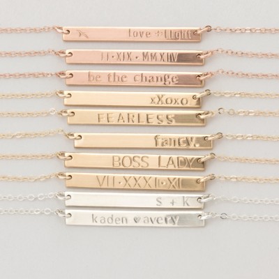 Extra Small Skinny Bar Necklace / Silver, Gold, or Rose Gold Custom Name Plate Necklace / Personalized OR Blank Bar Necklace  LN128_26_H