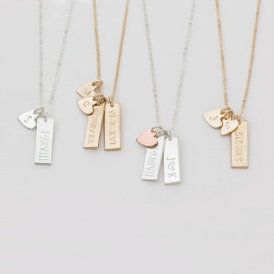Gift for Her - Personalized Small Tag Necklace - Simple Initial Heart Necklace - Gold Fill, Sterling Silver, Rose Gold - LN155_16_V.ht