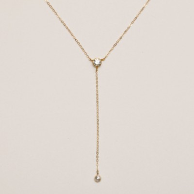 Gold Y Necklace Diamond, Dainty Lariat Necklace with CZ, Dainty Gift for her, Minimal Lariat 18k Gold Filled or Sterling Silver Chain, LN809
