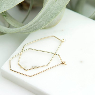 Hexagon Hoop Earrings 18k Gold Filled Earring, Sterling Silver or Rose Gold Fill / Geometric Hoops / HEXAGON Hoops by Layered and Long LE401