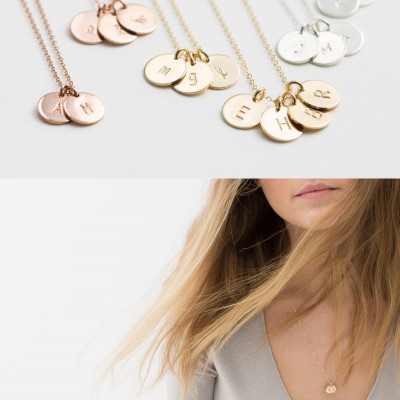Initial Necklace, Personalized Dainty Disc Necklace • Monogram Necklace, Delicate SMALL DISKS • Silver, Rose Gold Initial Necklace • LN209.2