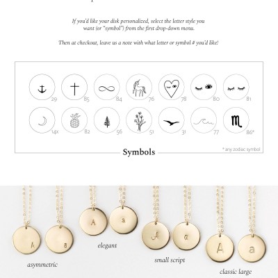 Initial Necklace, Personalized Disk Tag in 18k Gold Filled, Sterling Silver or Rose Gold • Add Custom Letter or Symbol to Medium Disc, LN213