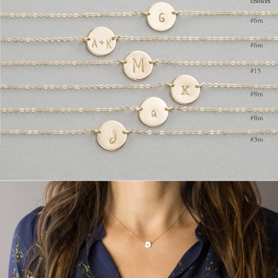 Initial Necklace Personalized Disks • Dainty Custom Monogram Disc Necklace • Hand Stamped Personalized Letters, Gold Coin Necklace • LN209_L