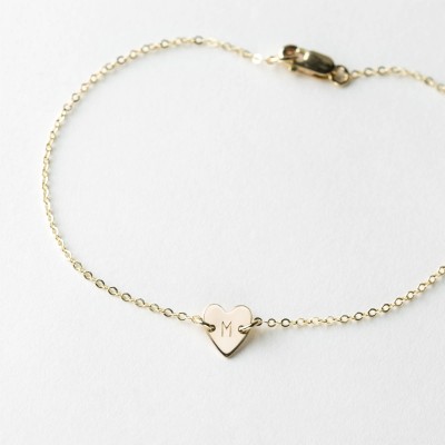 Jewelry Gift - Tiny Initial Heart Bracelet - Hand Stamped Custom Gift - 18k Gold Fill, Sterling Silver or Rose Gold Filled Jewelry - LB124