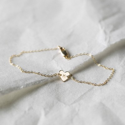 Jewelry Gift - Tiny Initial Heart Bracelet - Hand Stamped Custom Gift - 18k Gold Fill, Sterling Silver or Rose Gold Filled Jewelry - LB124